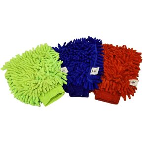Microfiber House Cleaning and Car Wash Glove Mitts - Double Sided Chenille Microfiber Glove - FITS Adult Hand -Dynamic Microfiber Cleaning Cloth Mitten (Multi-Color, 3-Pack)