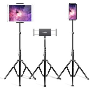 elitehood Aluminum iPad Stand Floor, Tripod Holder - 65'' Adjustable iPad Pro 12.9 Stand, iPad Holder Stand for iPad Pro 12.9, 11 inch, iPad Air, Mini 2 3 4 and 4.7-13" Tablets and Phones– Black