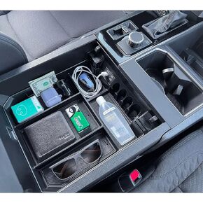 TOPINSTALL Full Size Console Organizer Compatible with 2022-2024 Toyota Tundra / 2023 2024 Sequoia Accessories, Plastic Armrest Storage Box Tray with Non-Slip Inserts (Not for the Console with Safe)