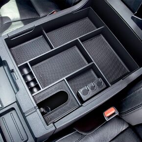 JDMCAR Compatible with Toyota Tundra Accessories 2014-2021 Center Console Organizer, Insert ABS Black Materials Tray, Armrest Secondary Storage Box - Full Tray -Red Trim