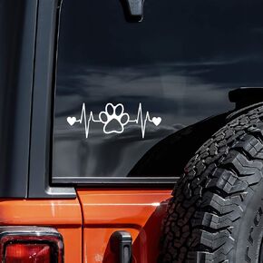 Dog Paw Heartbeat Decal Vinyl Sticker Auto Car Truck Wall Laptop | White| 7.5" x 2"