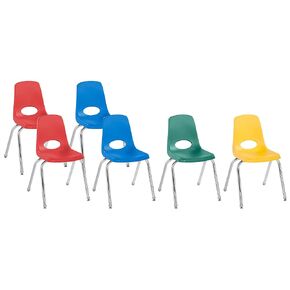 Factory Direct Partners 10361-AS 12" School Stack Chair, Stacking Student Chairs with Chromed Steel Legs and Ball Glides - Assorted Colors (6-Pack)