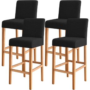 FORCHEER Bar Stool Chair Cover with Backs Set of 2 Faux Leather Dining Chair Slipcovers Cafe Barstool Slipcover Square Removable Furniture Chair Seat Cover Elastic Bottom (2PC,Beige)