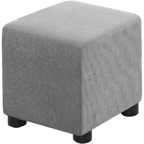 Ottoman Cover Square Folding Storage Ottoman Slipcovers Jacquard Stretch Cube Footrest Foot Stool Covers Protector with Elastic Band (Small,Navy)