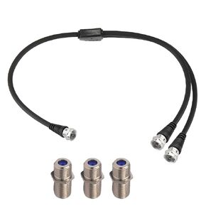 F-Type RG6 Cable Splitter 3 Way Internet and TV 75Ohm Splitter Combiner F Male to F Dual Male Cable 30cm (12 inches) Y-Type (with F-Type Female Adapter 3pcs)