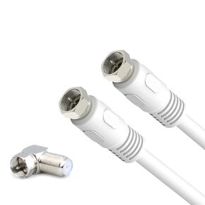 Coaxial Cable 10ft, Coax Cable for Modem, RG6 White 75 Ohm Quad Shield TV Cables 3m with F-Male Connectors, Ideal for TV Antenna DVR Satellite