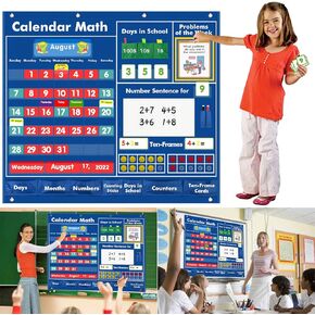 KIKIGOAL Daily Math Calendar Classroom Pocket Chart Educational Pocket Chart Teaching Materials for Daily Math Activities All About Number Activities for Elementary and Pre-school