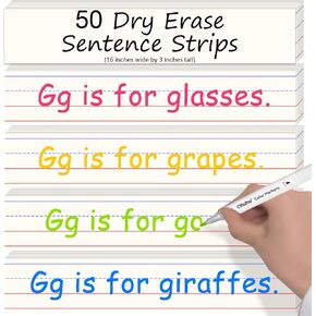Godery 50 Pack Dry Erase Sentence Strips 16"X3" – Write and Wipe Away – Reusable Classroom Learning Tool for Your Standard Pocket Charts