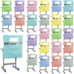 Maitys 24 Pcs Chair Storage Pocket 17 Inch Chair Bag Chair Pockets for Classrooms Student Chair Pockets Classroom Chair Organizer with Name Tag for Keeping Student Book School Table Organized (Black)