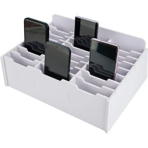 SANFURNEY 24 Slots Cell Phone Storage Box for Classroom Calculator Holder Class Cell Phone Organizer White