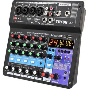 TEYUN 6 Channel Professional Portable Mixer Sound Mixing Console Computer Input 48v Power Number Live Broadcast A6 New (6-Channel)