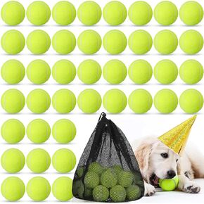 50 Pack Dog Tennis Balls Pet Training Tennis Balls 2.5 Inch Rubber Interactive Dog Tennis Balls Practice Balls Pet Playing Toys with Mesh Bag for Beginners Training, Play, Exercise