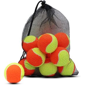 ZHUOKECE Tennis Balls, 12 Pack 50% Low Compression Stage Tennis Ball for Beginners Youth Kids Training Practicing with Mesh Bag for Easy Transport (Orange)