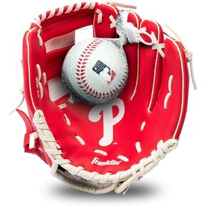 مجموعة قفازات وكرة من Franklin Sports MLB للشباب - قفازات بيسبول وكرة تيبول للأطفال - قفاز مثالي للأطفال الأول - 9.5 بوصة