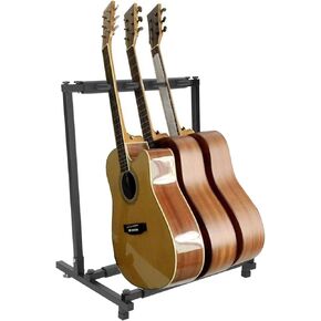 3 Guitar Display Floor Stand, Foldable Guitar Rack, Multiple Guitar Display Case & Bass & Banjo Holder for Training Rooms Stores Collectors Classical Acoustic Electric Bass Guitar