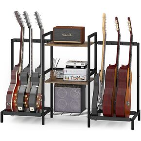Usinso Guitar Stand 6 Space for Multiple Guitars, Multi Guitar Rack for Acoustic, Electric Guitar, Bass, Ukuleles, Guitar Amp Accessories, 29"H Back Rack Guitar Display for Home Music Studio