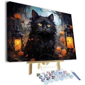 TUMOVO Paint by Numbers for Adults Black Cat DIY Paint by Number Kits on Canvas Halloween Animals Acrylic Painting Paintwork with Brushes Art Crafts for Home 16"x20"(Frameless)