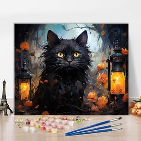 TUMOVO Paint by Numbers for Adults Black Cat DIY Paint by Number Kits on Canvas Halloween Animals Acrylic Painting Paintwork with Brushes Art Crafts for Home 16"x20"(Frameless)