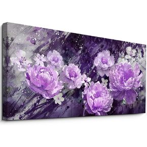 yiijeah Purple Abstract Black Frame Wall Art - Purple and Gold Canvas Picture Artwork for Bedroom Wall Decor Modern Living Room Office Home Decoration Size 20x40 Inches