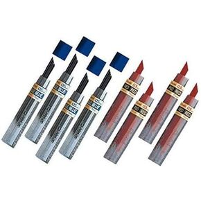 Pentel Lead Refills 0.5mm RED (4pcs.) + Blue (4pcs.), 12 Leads per Tube