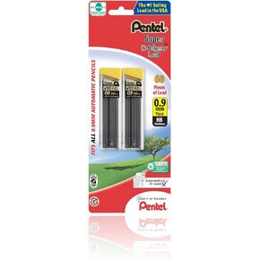 Pentel Super Hi-Polymer Lead Refill , 0.9 mm Thick, HB, 60 Pieces of Lead (C29BPHB2) , Gray