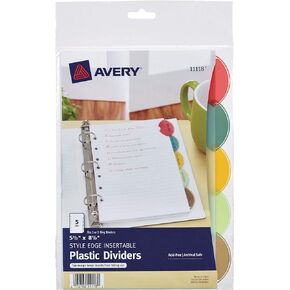 Avery Insertable Style Edge Plastic Mini Dividers for 3 Ring Binders, 5.5" x 8.5", 5-Tab Set, Multicolor, 1 Set (11118)