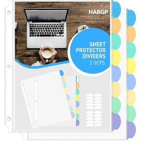 HABGP 3 Ring Binder Dividers with Tabs 11 x 8 1/2 Inch, 8 Tab Sheet Protectors for 3 Ring Binder, Clear Plastic Notebook Page Dividers with Pockets and Tabs, 2 Set (16 Pcs)
