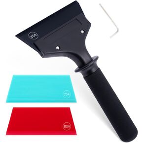 FOSHIO Small Squeegee for Window Cleaning, Shower Glass Doors, Heavy Duty Metal Handle with 3PCS Different Hardness Rubber Squeegee Blades Window Tint Kit, Car Squeegee Ice Scrapers for Car Windshield