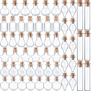 80 Pieces Wishing Bottle Glass Cork Bottles Tiny Wishing Drifting Bottle Mini Small Glass Jars Bottles 8 Shapes for Wedding Party DIY Decoration Bead Containers Arts and Crafts DIY Projects