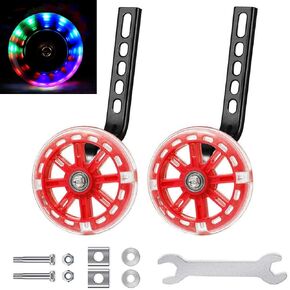 Flash Bike Training Wheels Bicycle Compatible for Bikes of 12 14 16 18 20 Inch,Bicycle Training Wheels is Suitable Single Speed Bike (Red)