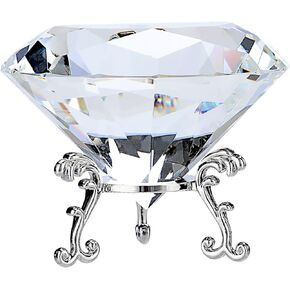OwnMy 100MM Crystal Diamond Paperweight with Metal Base Stand, Clear Diamond Shaped Crystal Jewel Paperweight Sparkling Glass Gem Centerpieces Decoration with Gift Box for Home Office Wedding Decor