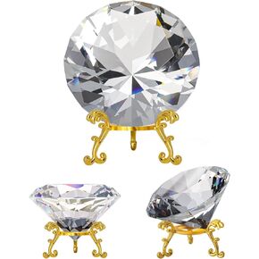 SWTHONY 80mm(3.15 inch) Crystal Diamond Paperweight Suncatcher Rainbow Maker, Nail Diamond Background for Nail Pictures, Big Fake Diamond with Gold Metal Base Home Decor (AB-Coated)