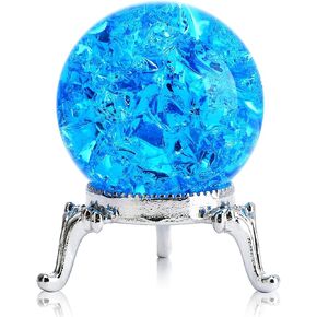 H&D HYALINE & DORA 40mm Crystal Ice Cracked Ball Paperweight,Blue Glass Crystal Ball,Crystal Fengshui Sphere for Home Wedding Office Fish Tank Decor