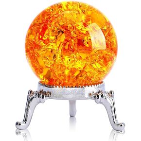 H&D HYALINE & DORA 40mm Crystal Ice Cracked Ball Paperweight,Blue Glass Crystal Ball,Crystal Fengshui Sphere for Home Wedding Office Fish Tank Decor