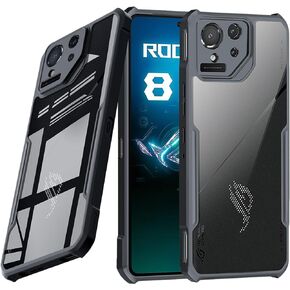 for ASUS ROG Phone 6/6 Pro 5G/6D Case,Ultra-Thin Transparent Cover Soft TPU Bumper + Acrylic Clear Back Military Grade Airbags Shookproof Drop Protection [1 Tempered Films],Black