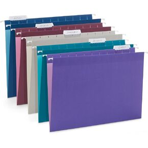 Blue Summit Supplies 25 Hanging File Folders, Letter Size, Assorted Jewel Tone Colors, 1/5 Cut Adjustable Tab Inserts, Designed for Color Coded File Organization, 25 Pack