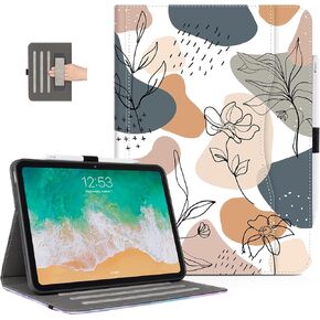 for iPad (A16) Case 11th Generation 2025, for iPad 10th Generation Case with Pencil Holder, Multi-Angle Adjustable Stand Viewing Shockproof with Pocket/Hand Strap/Auto Wake Sleep Oil Painting Flowers
