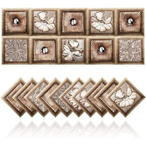 20Pcs Tile Stickers for Bathroom Kitchen DIY Oilproof Waterproof PVC Retro Tile Sticker Self Adhesive Decoration Morocco Style Brown Flowers (4 x 4 Inch)