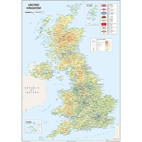 United Kingdom of Great Britain and Northern Ireland Poster Map - 16.5 x 23.3 inches - Paper Laminated