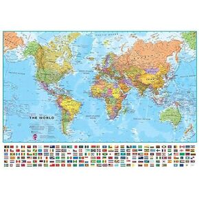 Maps International - Large World Map – Wall Map Poster With Flags – Laminated - 23 x 33