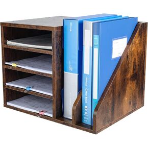 PAG Wood Desktop File Holder Organizer Mail Sorter for File Folders, Mails, Envelopes, Mailing Supplies or Magazines, Black