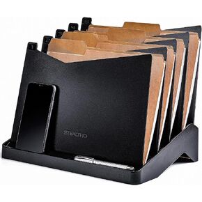 STEALTHO Desk & Wall File Organizer 5 Slot - Folder File Holder Desktop Organizer Paper Sorter - Office Mail Dokument Storage - Boltless Assembly - Black