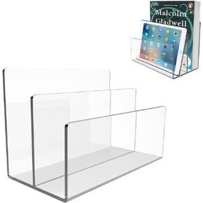 Acrylic 2 Sections File Holder,Clear File Organizer Letter Sorter Holder for Desk,Fit for Office File Organizer Wallet & Purse Display Stand (Clear 2 Sections 1PC)