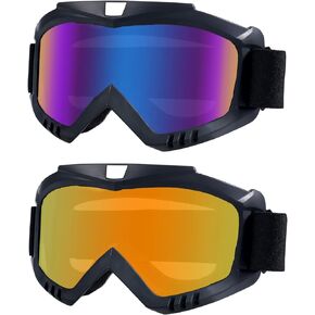 LJDJ Dirt Bike Goggles, 2 Pack ATV Motorcycle Goggles Wide Vision Anti-UV Adjustable Motocross Glasses Riding Racing Off-Road Cycling Goggles for Youth, Teens, Men & Women