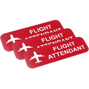 Flight Attendant 1 x 3" Name Tag/Badge, Brushed Gold, (3 Pack)