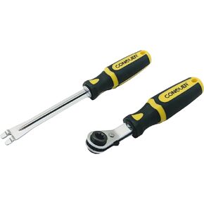 2-Piece Automatic Slack Adjuster Release Tool and Wrench – Fork End Release Tool and Double Square Ratcheting Wrench for Air Brake System Adjustments – Carbon Steel Construction