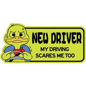 Reflective New Driver Sticker, Student Decal for Car, Vehicle Keep Distance Sign Bumper Funny Duck Sticker-Orange