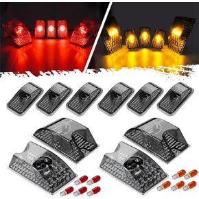 Partsam Replacement for Hummer H2 Cab Roof Lights Smoked Housing 2003-2009 and Hummer H2 SUT Cab Roof Top Clearance Marker Light Lamps 2005-2009 Front Rear 264160BK w/T10 Halogen Bulbs(10Red+10Amber)