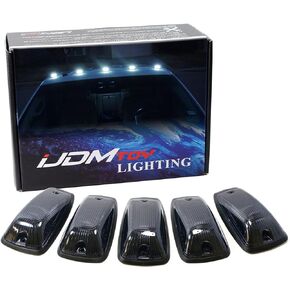 iJDMTOY عدسة مدخنة بيضاء LED لسقف الكابينة مصابيح تشغيل متوافقة مع شاحنة 4x4 SUV، مجموعة مصابيح تشغيل سقف منخفضة الديناميكية الهوائية مكونة من 5 قطع
