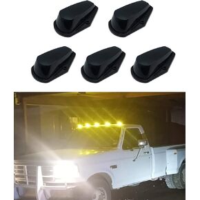 5 PCS Roof Running Black Lights, Cab Roof Marker Lights with 5X T10 Amber LED Bulbs Compatible with Ford F150 F250 F350 1973-1997 Super Duty Pickup Trucks (Black Lens with Amber LED)